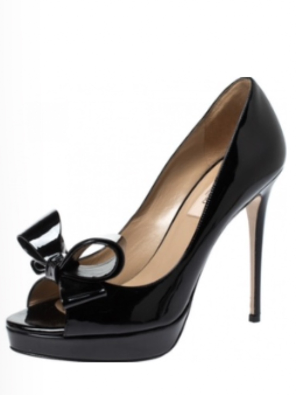 Valentino Garavani Couture Bow Patent Leather Peep Toe Pumps. Size 37